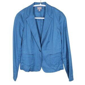 J JILL 100% Linen 1-Button Blazer Size XS Blue Classic Nautical Coastal